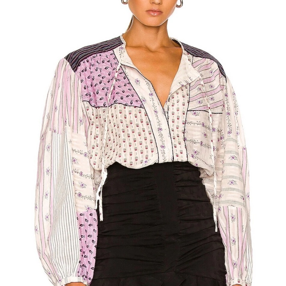 Isabel Marant Fazenia Patchwork Cotton And Linen-Blend Voile Blouse